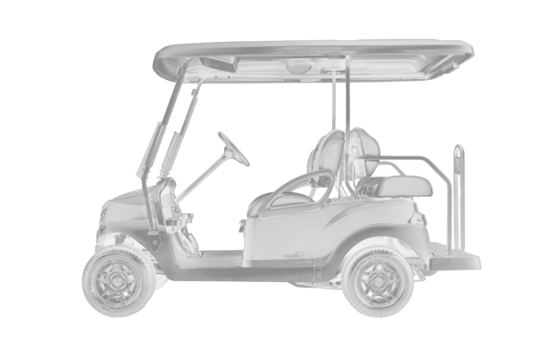 Seitliche Darstellung eines Club Car Tempo 2+2  Golfcarts in Schwarz Weiß 