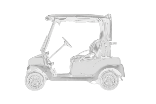 Club Car Tempo Seitlich Seitliche Darstellung eines Club Car Tempo Golfcarts in Schwarz Weiß.