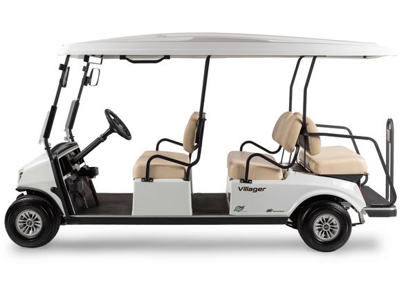 Seitliche Ansicht des Personentransporters Club Car Villager mit 6 Sitzplätzen. 