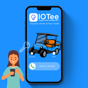 IOTee-Visual-1 Visualisering af en smartphone med golfvogn for at vise nøglefri betjening med IOTee.